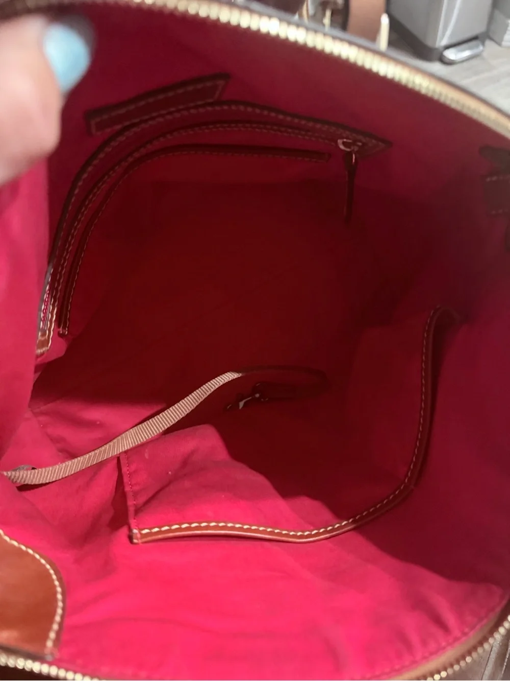 Dooney & Bourke Dark Brown Pebbled Leather Satchel with Tan Accents - Picture 5 of 6
